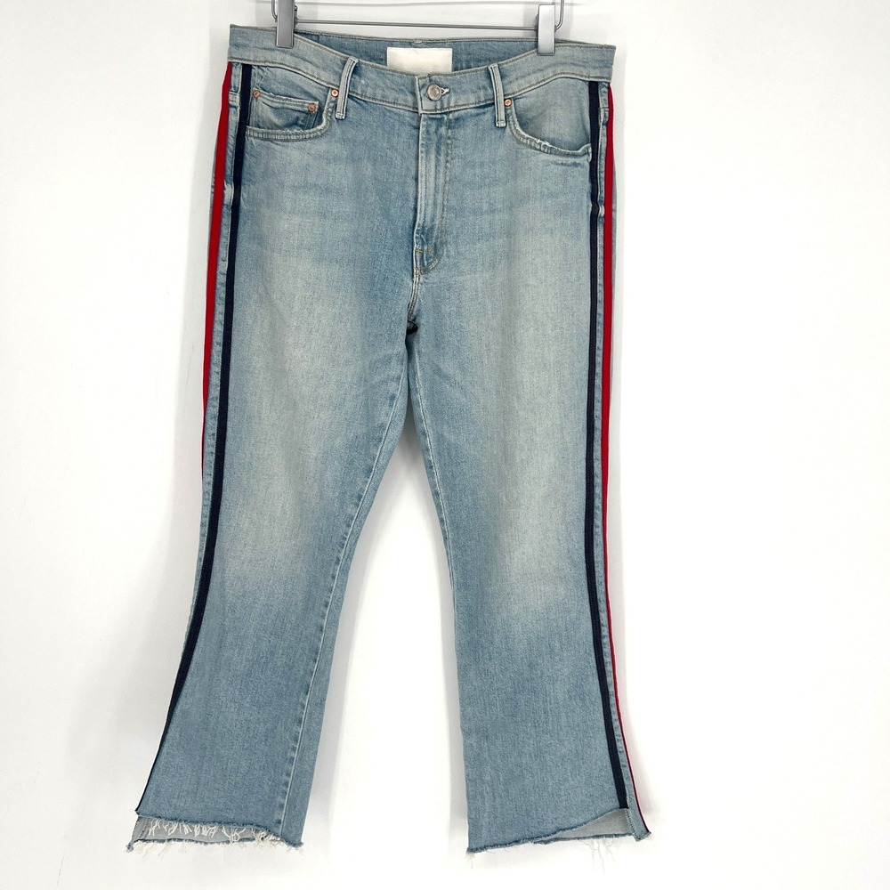 Mother Insider Crop Step Fray‎ Womens 30 Denim Striped Light Wash Jeans